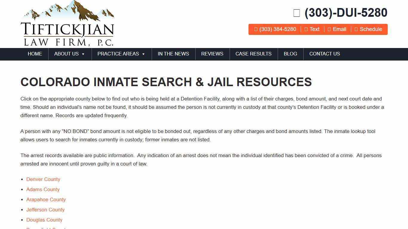 Colorado Inmate Search & Jail Resources - Tiftickjian Law Firm, P.C.